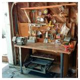 Workbench w/ Vise, Grinder, & Contents