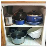 Contents of Cabinet w/ Blue Cookware