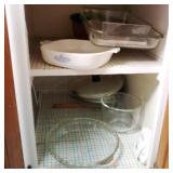 Contents of Cabinet w/ Baking Dishes & Corning