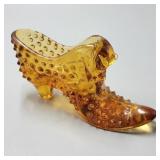 Fenton Style Amber Hobnail Cat Slipper