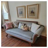 Vintage Rolled Arm Sofa w/ Oriental Pillows & Art