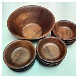 Vintage Walnut Salad Bowls (13 pieces)