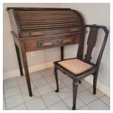 Antique Oak Rolltop Writing Desk w/ Chair