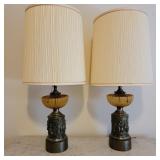 Mid-Century Brass & Amber Lamp Pair Mid-Century Brass & Amber Lamp Pair