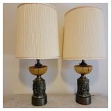 Mid-Century Brass & Amber Lamp Pair