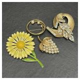 Signed Brooches w/ Unbranded Flower Enamel Pin Signed Brooches w/ Unbranded Flower Enamel Pin