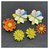 Vintage Enamel Clip on Earrings 2 Pair 2 Singles Vintage Enamel Clip on Earrings 2 Pair 2 Singles