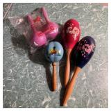 4 Vintage Wood Maracas w/ 2 Plastic