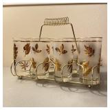 Mid Century Libbey Gold Leaf Highball Set of 8 w/ Mid Century Libbey Gold Leaf Highball Set of 8 w/
