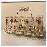 Mid Century Libbey Gold Leaf Highball Set of 8 w/