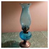 Vintage Blue Glass Oil Lamp