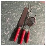 Vintage Wood Red Handle Kitchen Tools