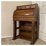 Vintage Wood Roll Top Secretary/ Desk w/ Light Vintage Wood Roll Top Secretary/ Desk w/ Light