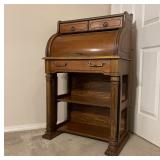 Vintage Wood Roll Top Secretary/ Desk w/ Light