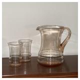 Vintage Glass Pitcher w/ 2 Glasses