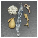 Vintage Brooches & Bracelet Signed & Unsigned