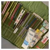 Lot of Knitting Needles in Green Rolled Bag Lot of Knitting Needles in Green Rolled Bag