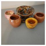 Strawberry Bowl w/ Small Signed Pottery Bowls