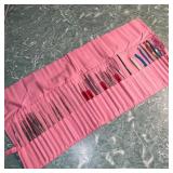 Lot of Crochet Hooks in Pink Roll Bag