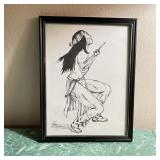 Signed Native American Pencil Drawing