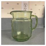 Green Depression Glass Pitcher Has Chips