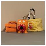 Owl Birdhouse, Owl Carry Bag, & Orange Towels