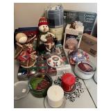 Lot of Christmas Candles & Plaid Blanket Polar