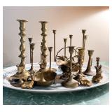 Lot of Brass Candlesticks & Small Brass Decor