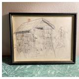 Signed Pencil Drawing w/ Damage