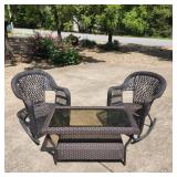 Wicker Outside Patio Set w/Glass Top Table