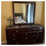 10 Drawer Wooden Dresser w/ Mirror & Lamp