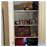 Assorted Storage Cabinet Goods w/Crock Pot