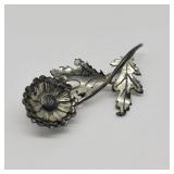 Vintage Sterling Stemmed Flower Brooch