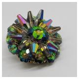 Vintage Rainbow Rhinestone Flower Motif Brooch