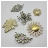 Lot of Vintage Brooches w/ Rhinestone & Leaf Lot of Vintage Brooches w/ Rhinestone & Leaf
