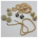 Lot of Vintage Faux Pearl Earrings & Necklaces