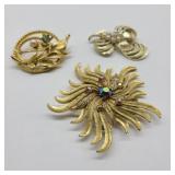 Lot of 3 Vintage Brooches w/ Rhinestone Starfish