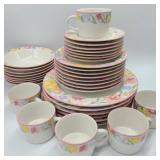 35 Pieces of Newcor Floral Motif Stoneware