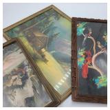 Vintage Art Lot of 3 w/ Birds, & Angel, & Cabin