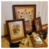 Lot of Vintage Art W/ Barn Scene & Dog Figurine