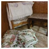 Lot of Bedding w/ Quilt Rack & Stool