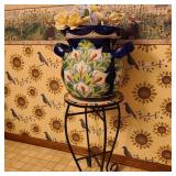 Italian Style Planter on Mosaic Tile Table Italian Style Planter on Mosaic Tile Table