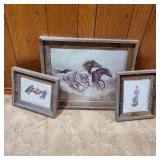 Lot of 3 Barnwood Framed Art w/ Horses