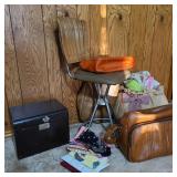 Large Lot of Vintage w/ Chair & Orange Suitcase