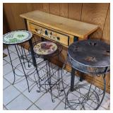 3 Metal Plant Stands w/ Wooden Table