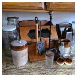 Lot of Farmhouse Kitchenware w/ Breadbox & Owl Lot of Farmhouse Kitchenware w/ Breadbox & Owl