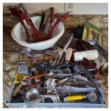 Lot of Kitchen Utensils w/ White Strainer