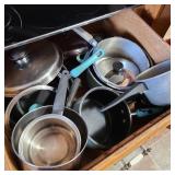 Drawer Full of Assorted Pots, Pans, & Lids