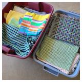 Two Totes of Vintage Sewing Fabric in Garage Two Totes of Vintage Sewing Fabric in Garage