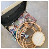 Vintage Suitcase of Sewing Notions w/ Hoops Vintage Suitcase of Sewing Notions w/ Hoops